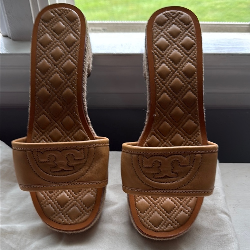 Tory Burch Brown Quilted Slide Sandals